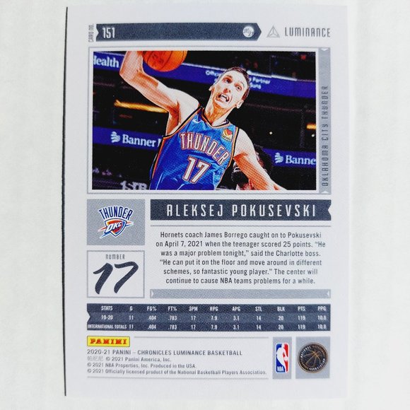 Oklahoma City Thunder (Aleksej Pokusevski) - BKBL [21_AP1] - Rookie Card (RC) - Picture 3 of 3